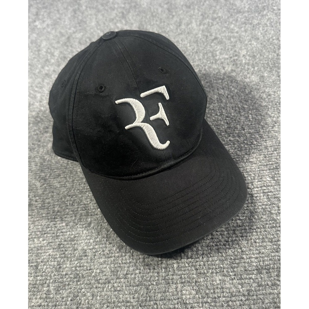 Uniqlo RF Roger Federer Black White Logo Tennis Cap Hat Court Match Strap back